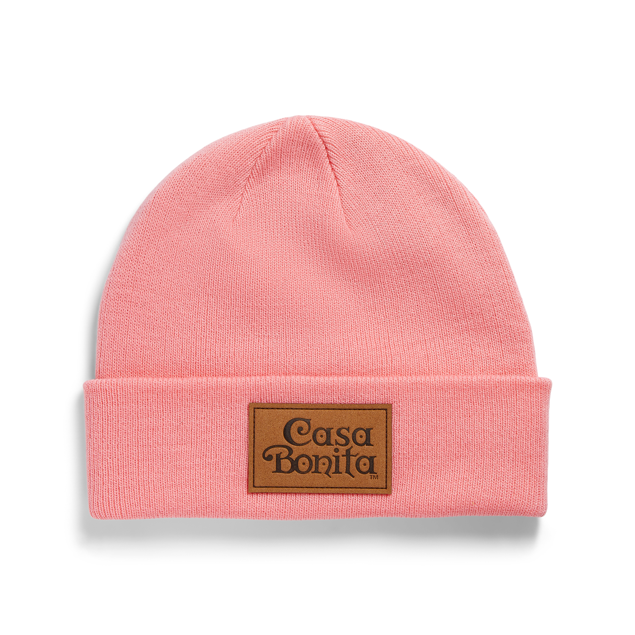 Casa Bonita Pink Leather Patch Logo Beanie
