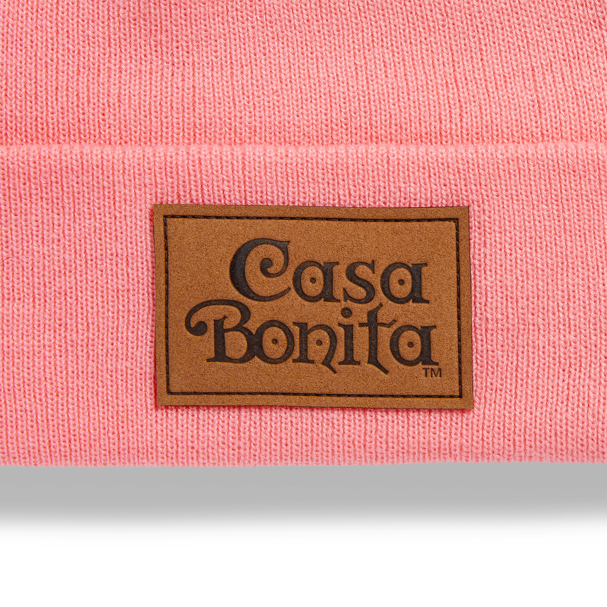 Casa Bonita Pink Leather Patch Logo Beanie