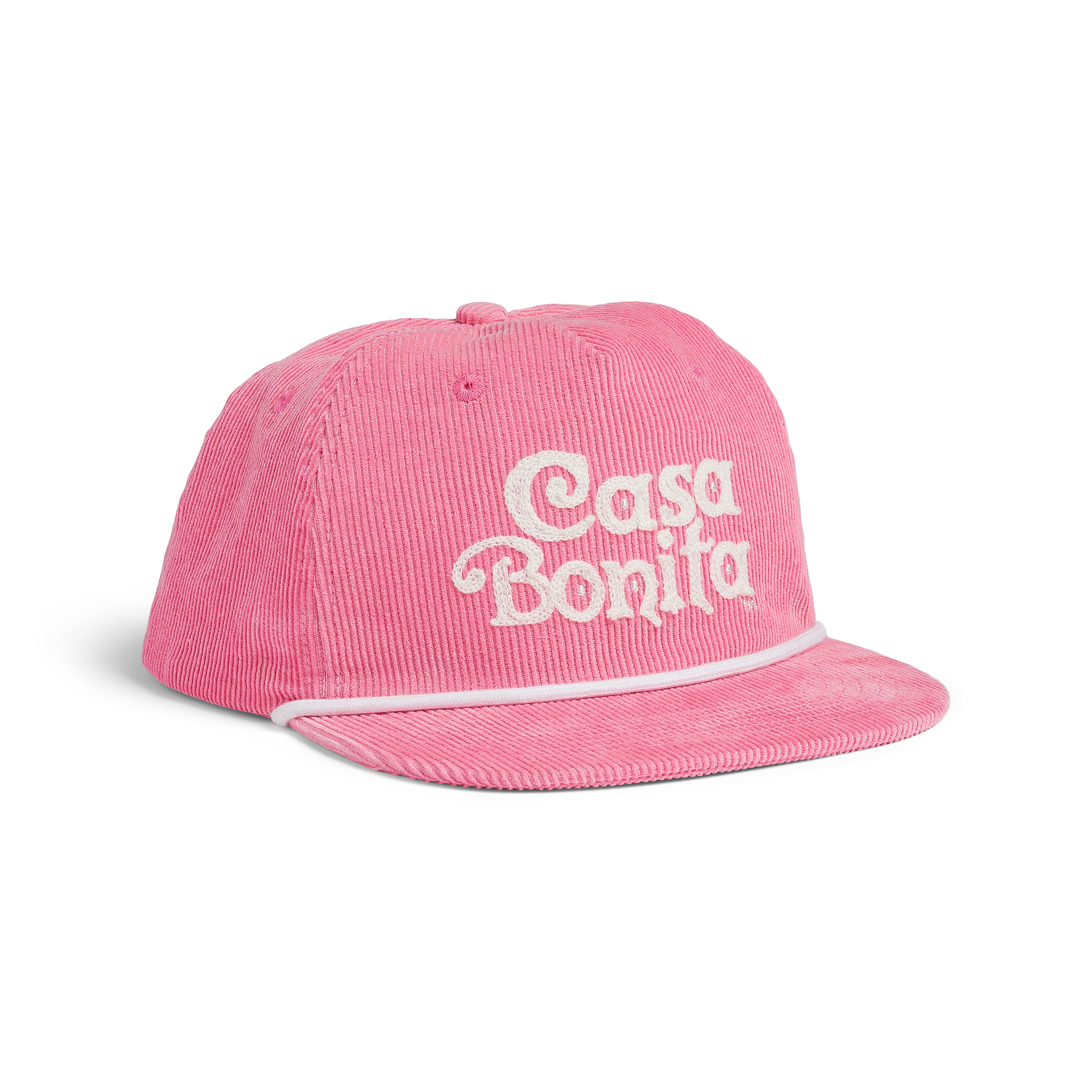 Casa Bonita Pink Corduroy Chain Stitch Logo Flat Brim Hat