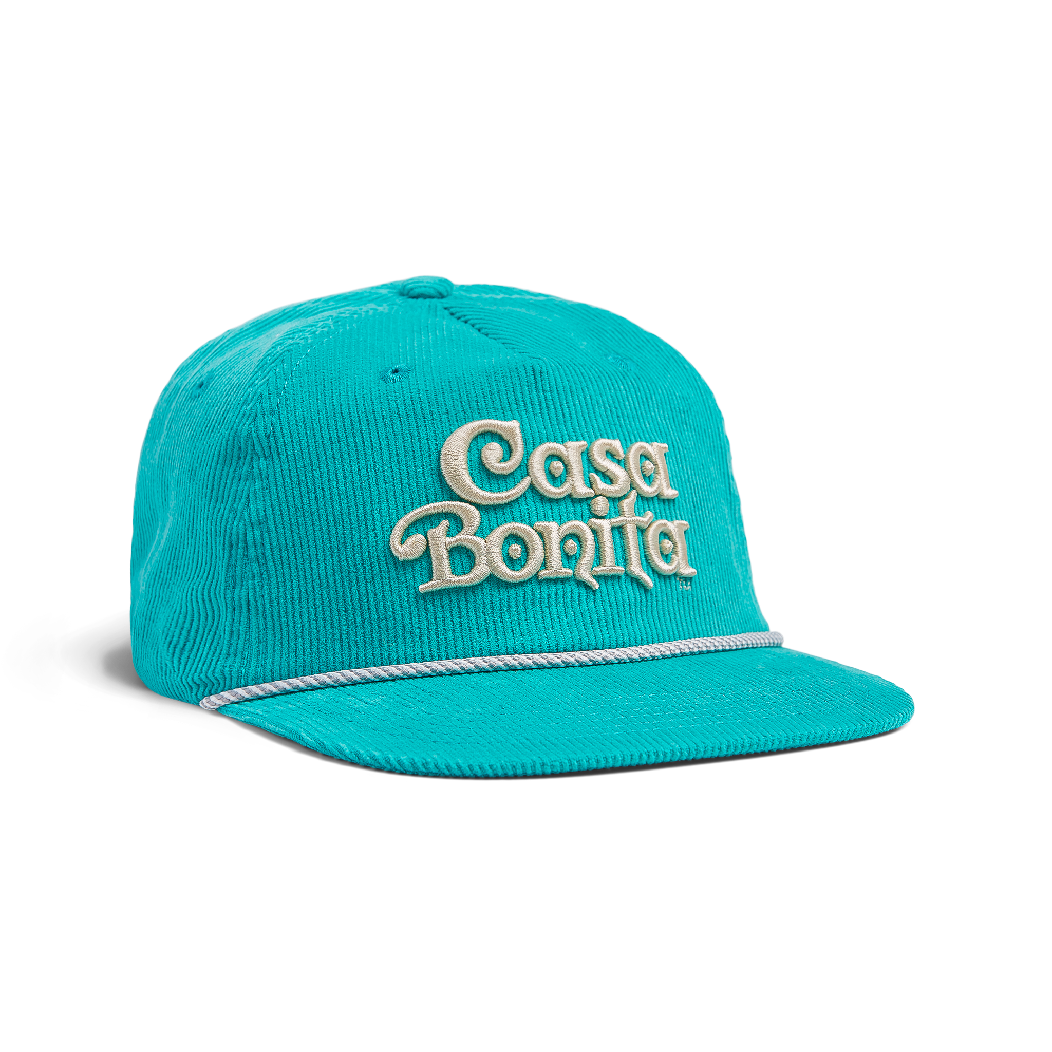Casa Bonita Teal Corduroy and Cream Chain Stitched Unstructured Snapback
