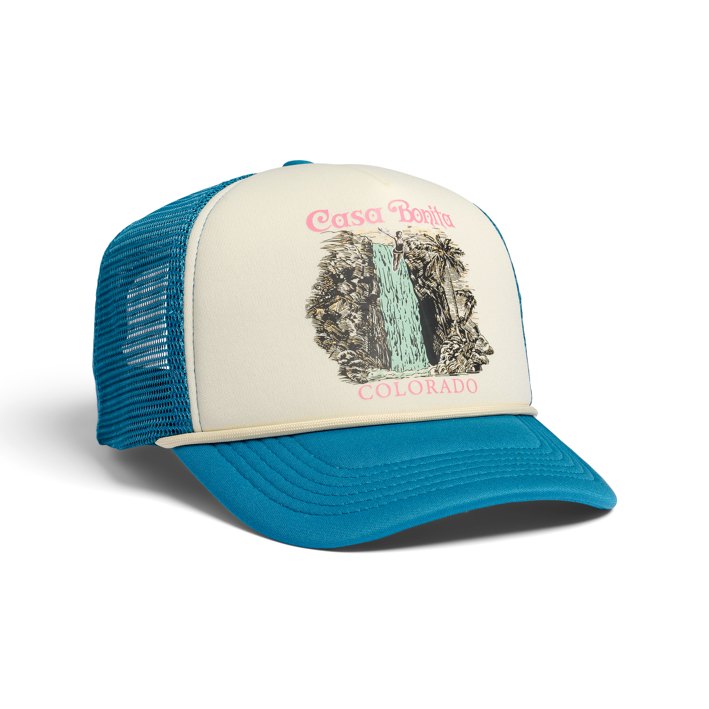 Casa Bonita Teal Blue Vintage Waterfall Foam Trucker Hat