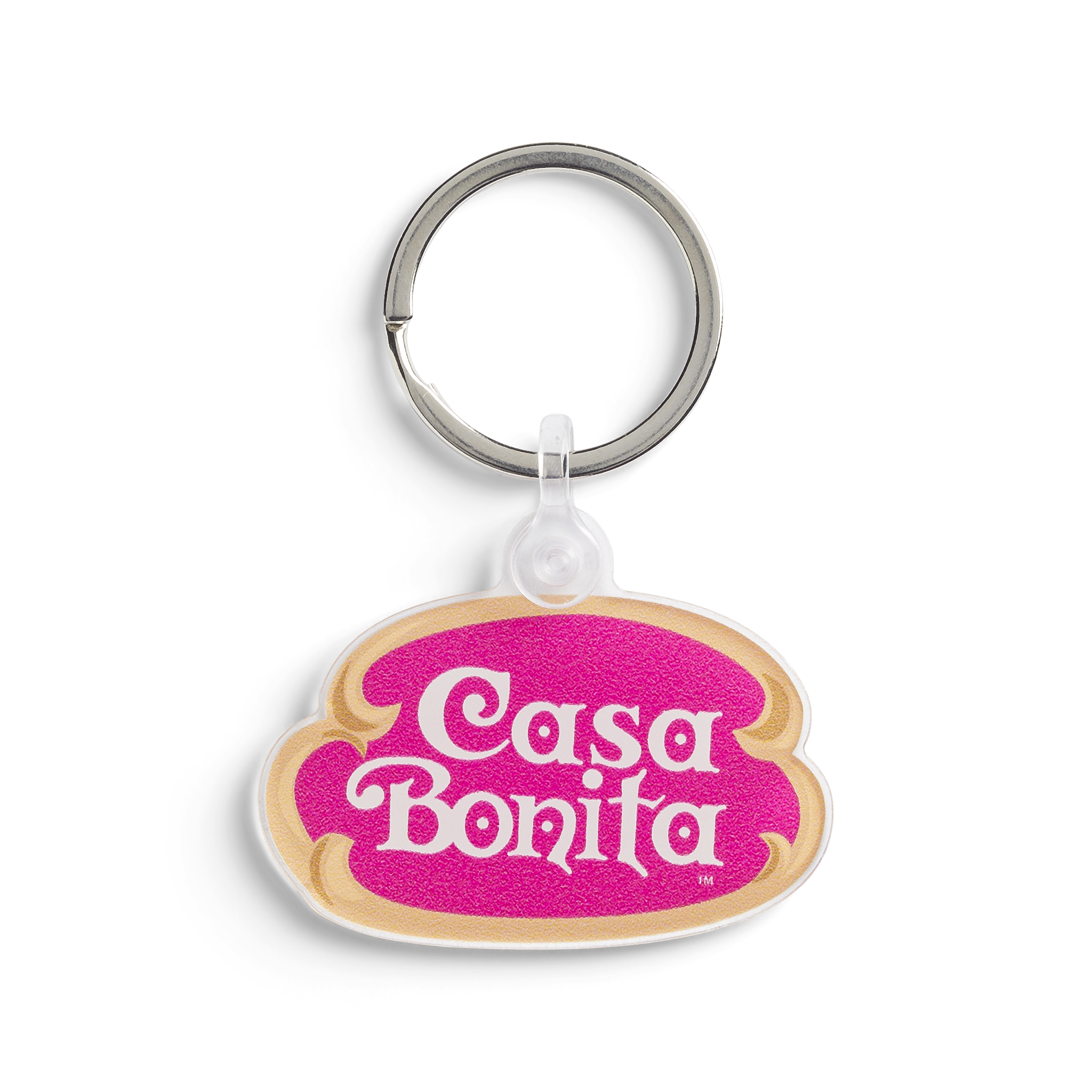Casa Bonita Pink Scroll Crest Keychain