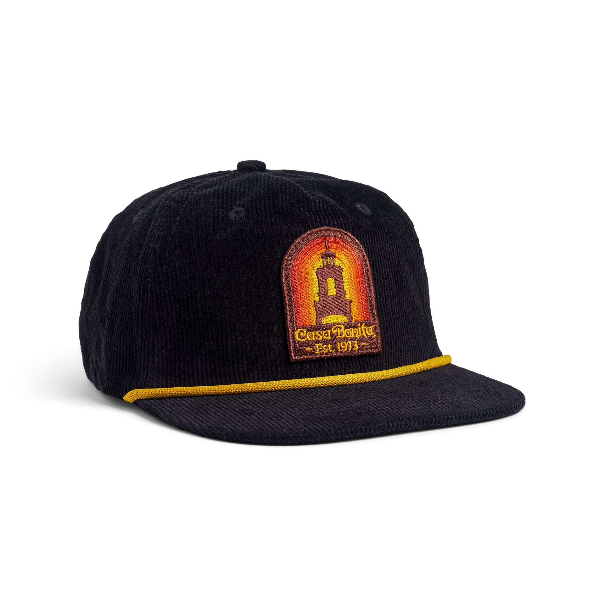 BlackCorduroyHat-Gold-Front.