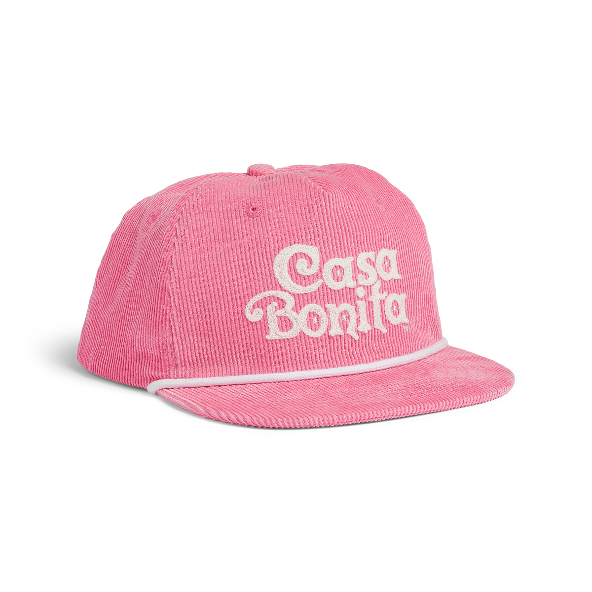 Casa Bonita Pink Corduroy Chain Stitch Logo Flat Brim Hat
