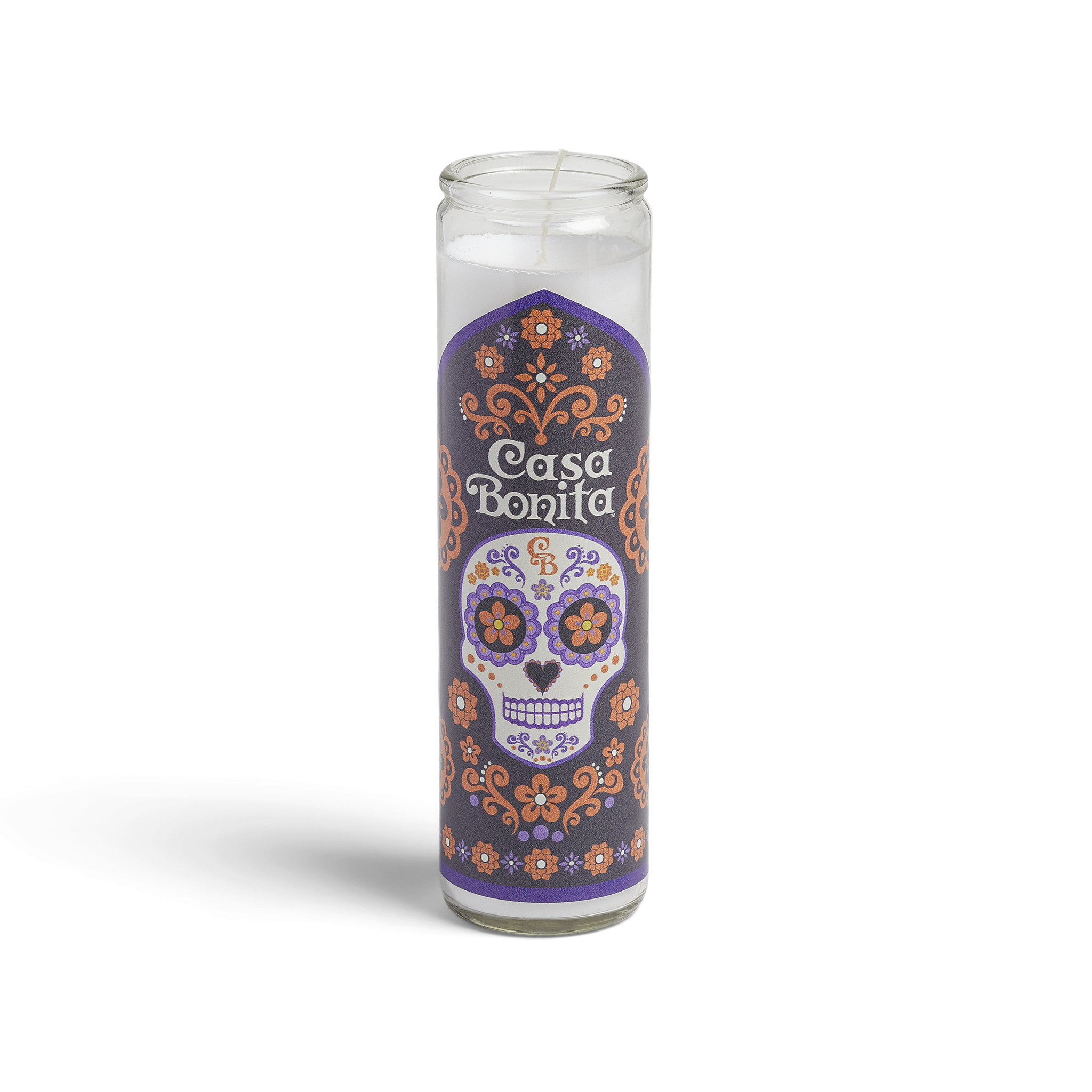 Casa Bonita Purple Sugar Skull Prayer Candle