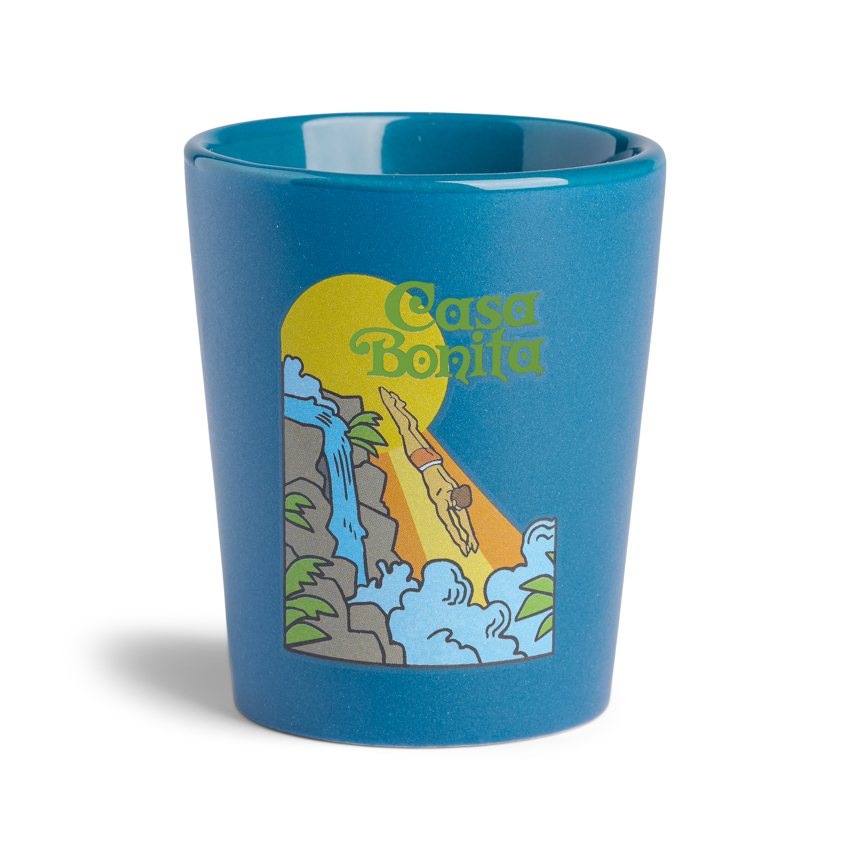 Casa Bonita Teal Blue Retro Diver Matte Shot Glass