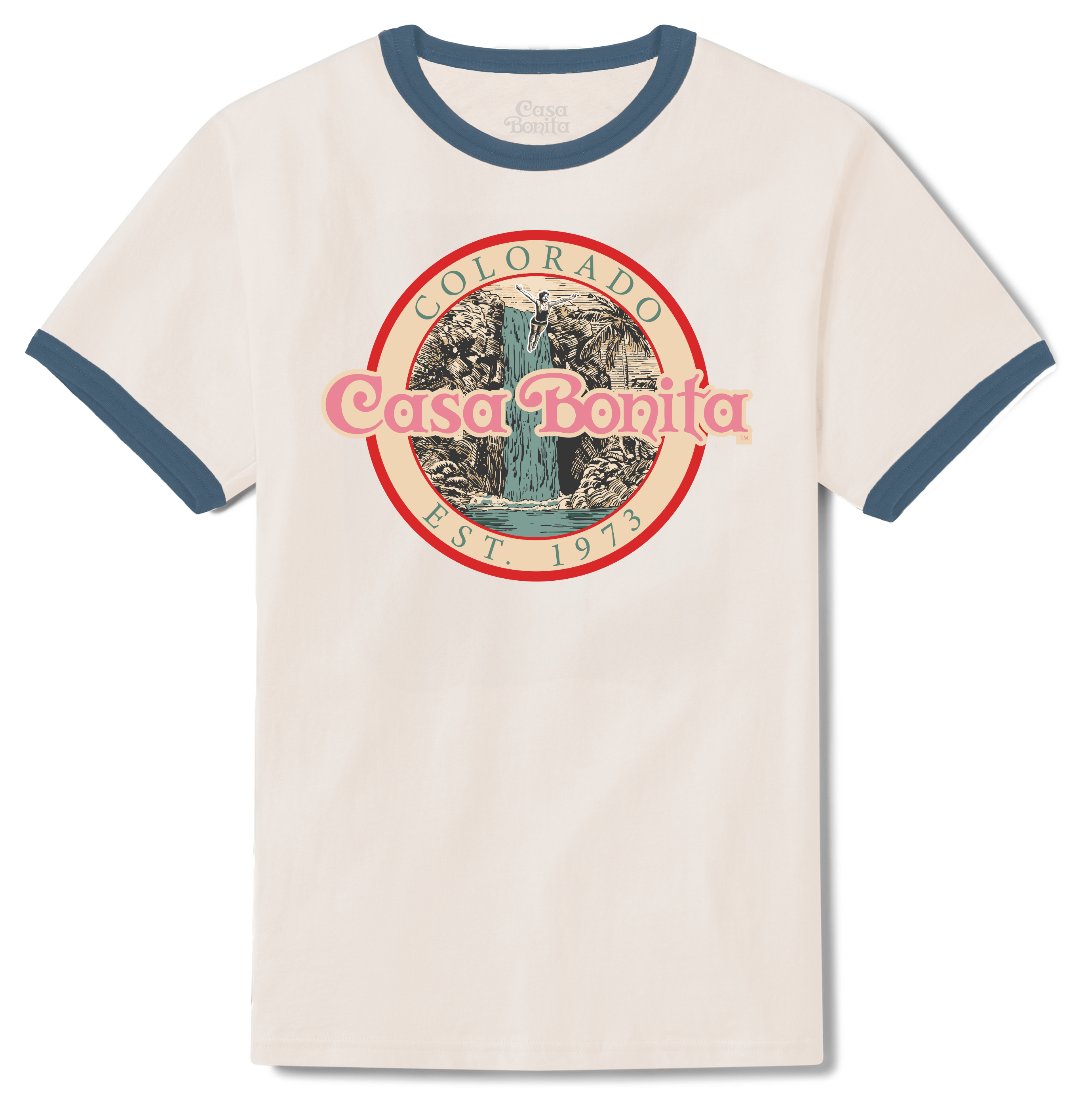 Casa Bonita Cream Vintage Waterfall Ringer T-Shirt