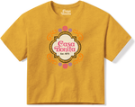 Casa Bonita Women's Yellow Scroll Crest Clothesline Crop T-Shirt