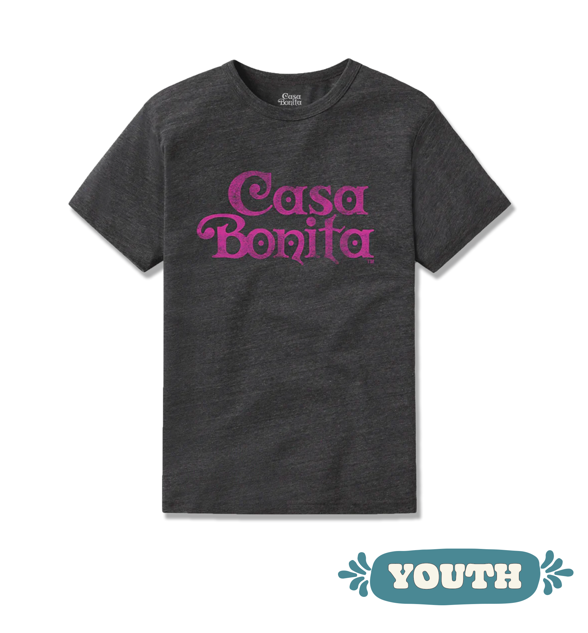 Casa Bonita Youth Gray Distressed Logo Tee