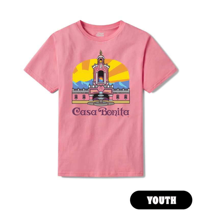 Casa Bonita Youth Pink Retro Tower T-Shirt
