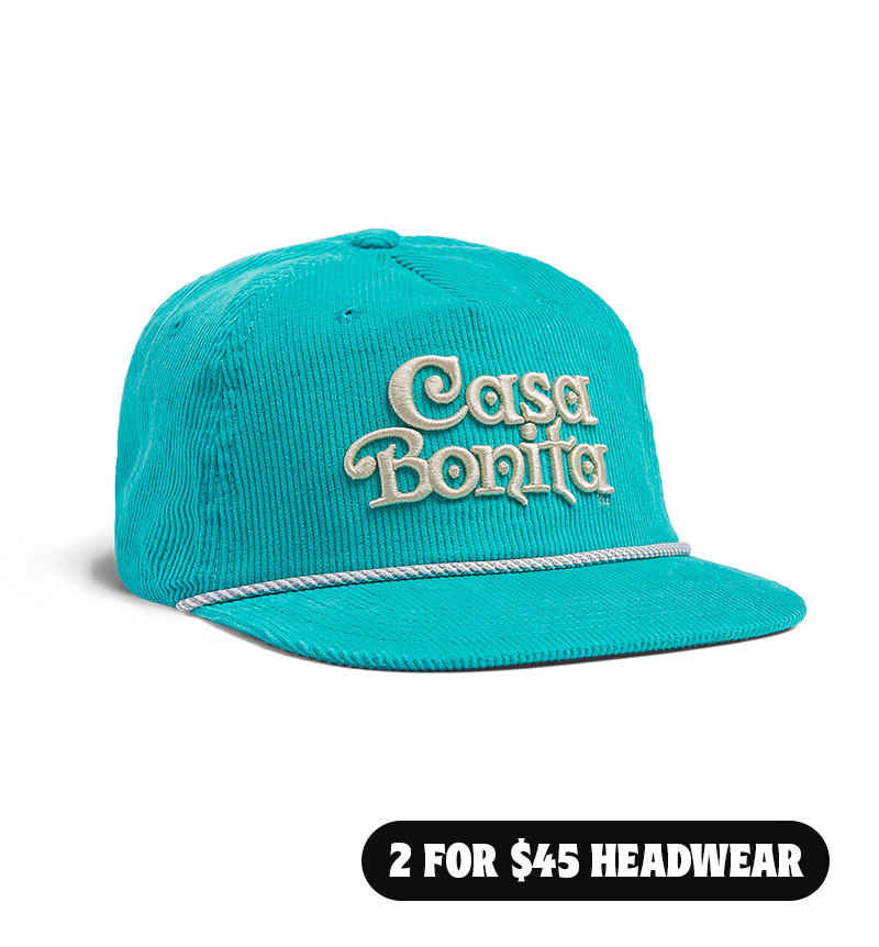 Casa Bonita Teal Corduroy and Cream Chain Stitched Unstructured Snapba