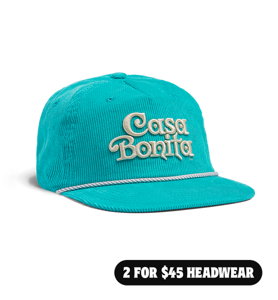Casa Bonita Teal Corduroy and Cream Chain Stitched Unstructured Snapba