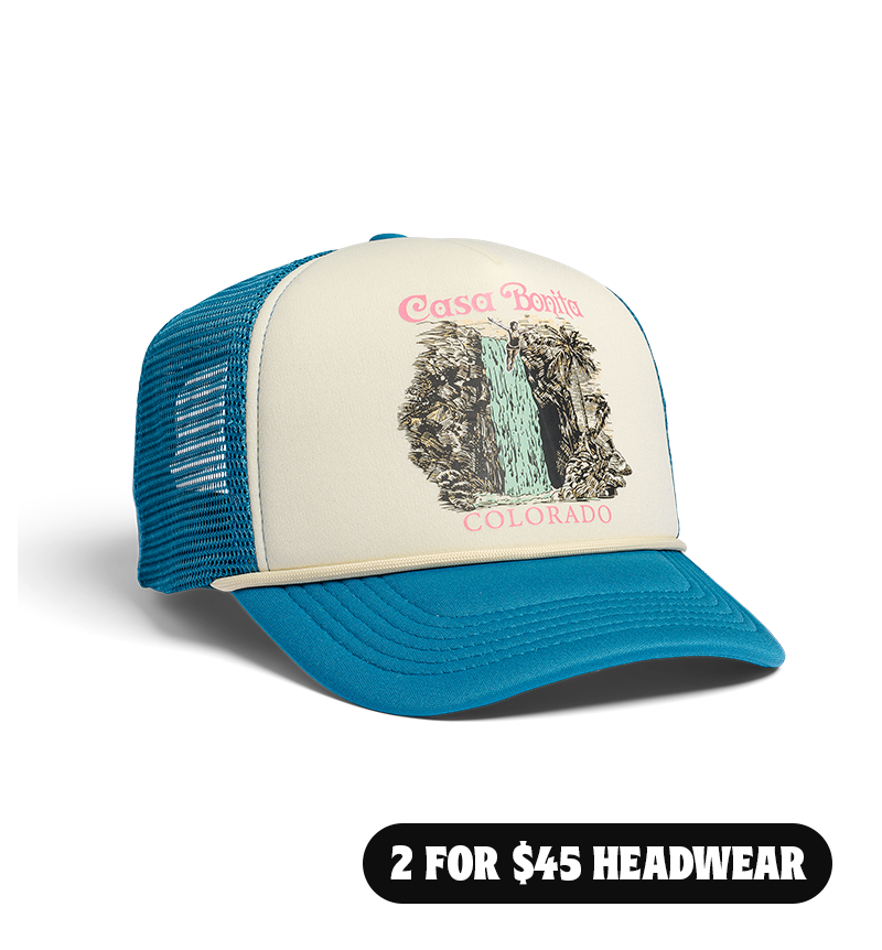 Casa Bonita Teal Blue Vintage Waterfall Foam Trucker Hat
